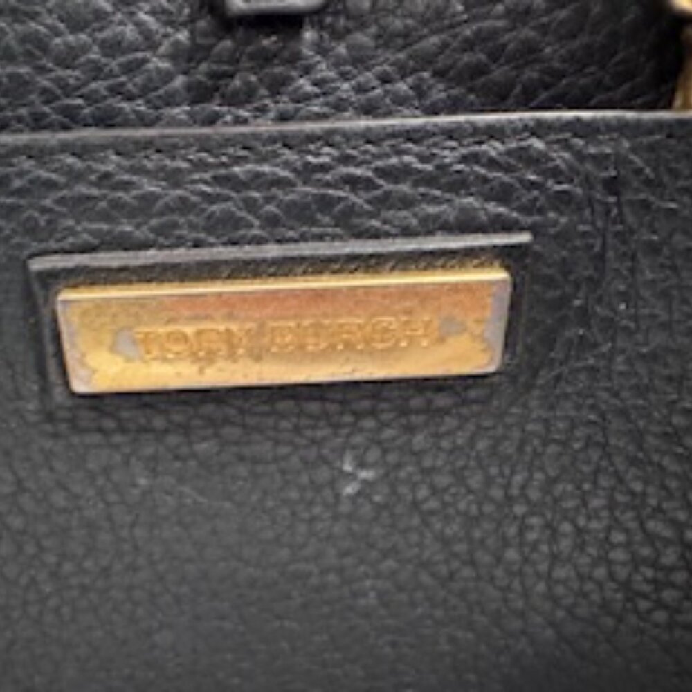 Tory Burch Black Leather Tote Bag – Classic Everyday Carryall - Picture 3 of 4